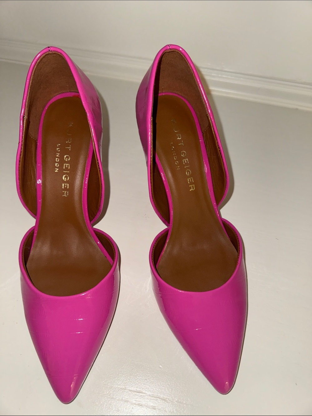 Kurt Geiger Hot Pink Patent Pointed D'Orsay Pumps